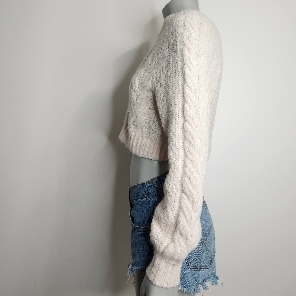 Aritzia Sunday Best Cream Alpaca Blend Cable Knit Cropped Cardigan Size XS - Picture 7 of 11